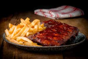 barbeque steak and fries